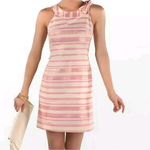 Lilly Pulitzer Hotty Pink Glitzy Stripe Pink Gold Elias Dress
